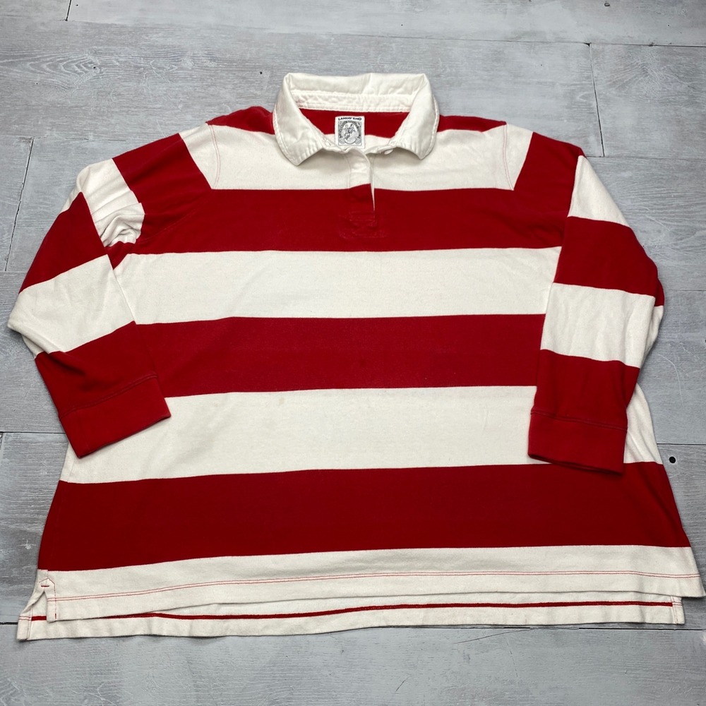 Lands End Rugby Shirt Womens 3X 24W-26W Red White Striped Cotton Long Sleeve